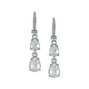 Marchesa Double Crystal Drop Earrings Silver Tone Pear Cut New